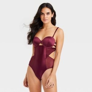 Women's Satin Lightly Lined Bodysuit - Auden™ Burgundy